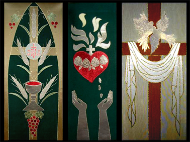 fabric banners liturgical hangings church religious tapestries relgious fred designs custom zavadil sculpting carving wood paints makes parts body
