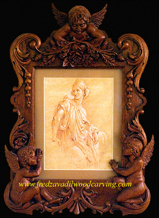 Carved picture frame, mahogany, by Fred Zavadil Woodcarving and
